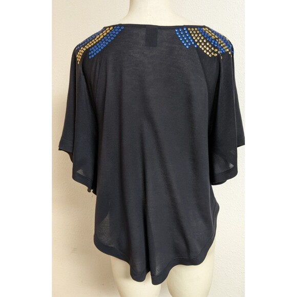 FREE PEOPLE Y2K Blue/Gold Studded Black Circular T-Shirt Top Small - Picture 5 of 10